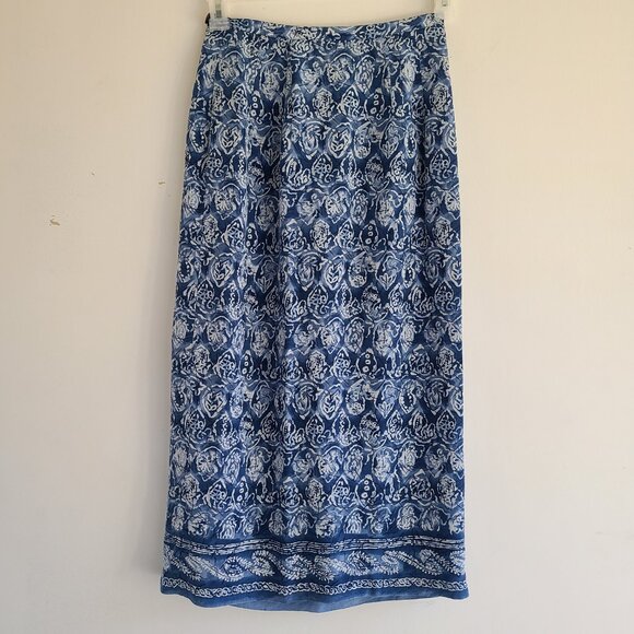 Vintage 100% Silk Midi Wrap Skirt 4 Blue Straight Waist 24" Classic Charter Club - Picture 3 of 9